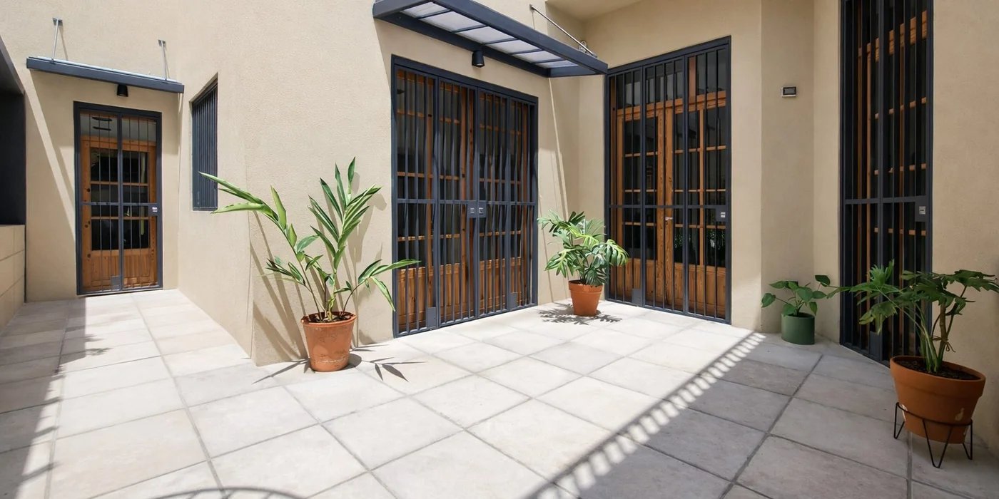 Frente de parrilla de hierro diseñado y fabricado a medida por Herrería La Roseta