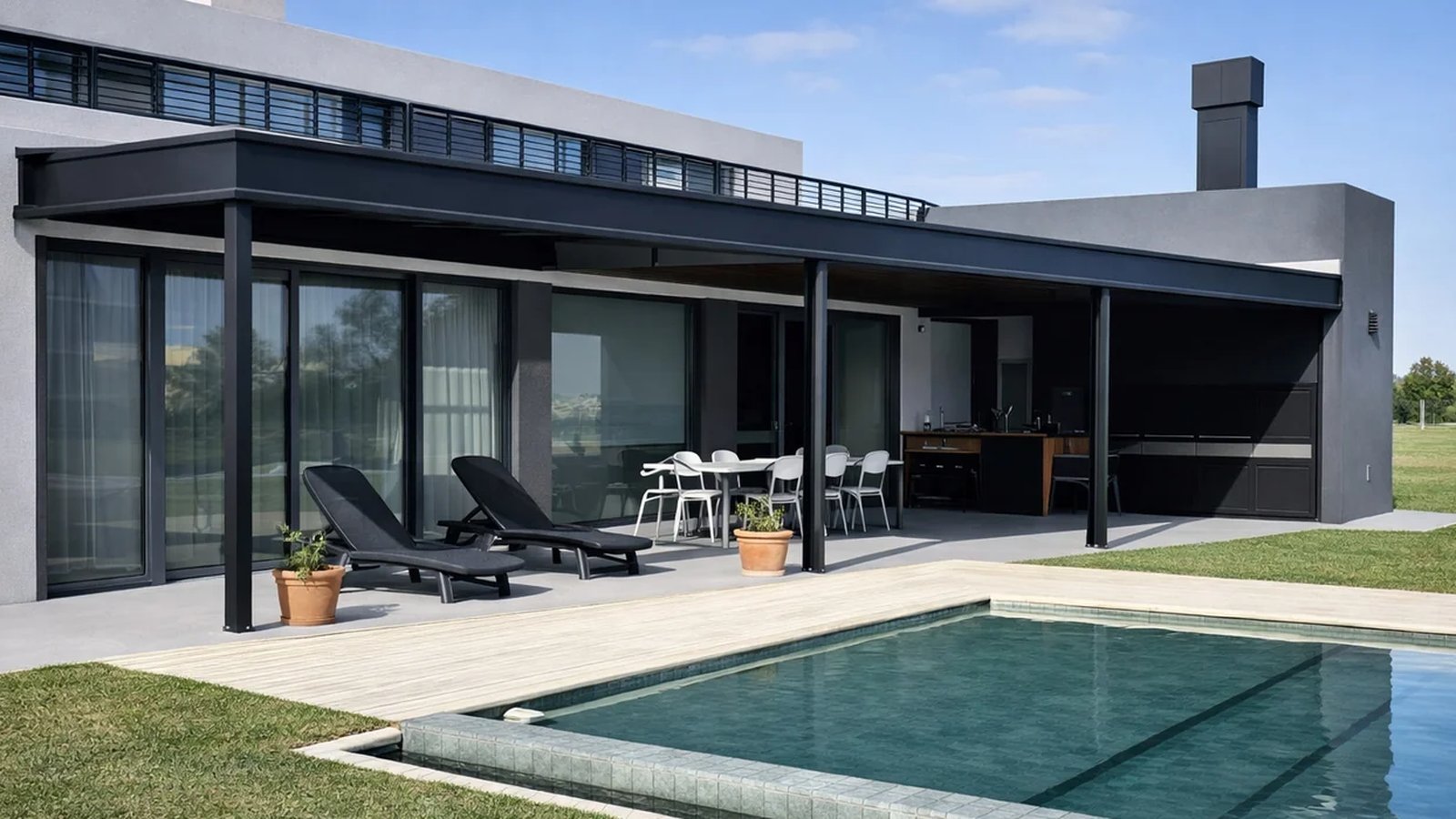 Pérgola metálica a medida con cubierta de policarbonato, instalada en Tigre Zona Norte